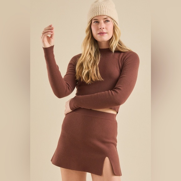 Altar’d State Kai Notched Mini Skirt Brown Preppy Steampunk Cabincore Medium New - Picture 1 of 8
